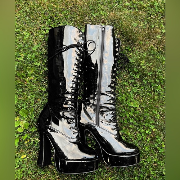 Chunky Pleaser Goth Stripper Exotic Dancer Boots 7 7.5 platform Electra laceup - Picture 10 of 14